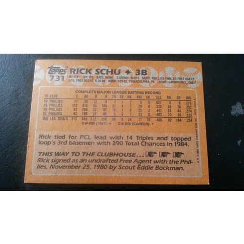 1988 Topps Card # 731 Rick Schu Excellent-Mint (6) Philadelphia Phillies