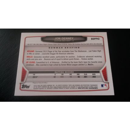 2013 Bowman Draft Picks & Prospects Draft Picks Card # BDPP043 Jon Denney NM (7)