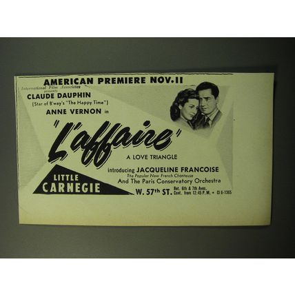1950 L'affaire Movie Ad - American Premiere Nov. 11 Claude Dauphin