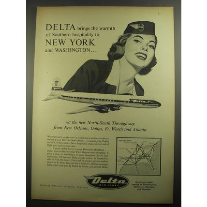 1956 Delta Airlines Ad - Delta brings the warmth of Southern hospitality