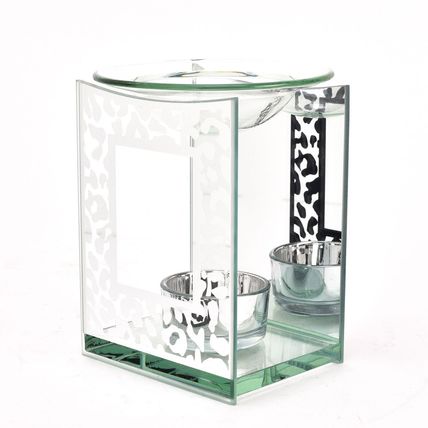 Silver Animal Print Oil Burner/Tealight Holder 12 CM Glass Gift Home Decor Boxed