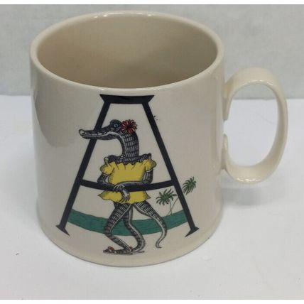 Anthropologie Balducci Ceramic Coffee Mug Alligator Design 3 7/8" Tall