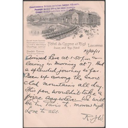 Hôtel du Cygne et Rigi, Lucerne, 1911 - Haefeli Frères CPA