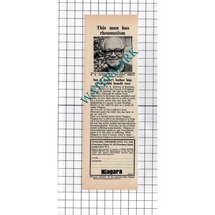 The Reverend D R Jackson Roston Hertfordshire Niagara Advert - 1976 Cutting