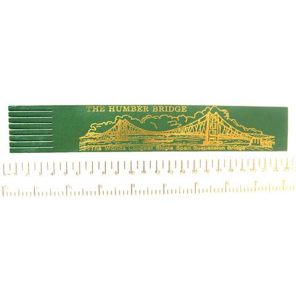 Vintage: green leather bookmark - The Humber Bridge, Worlds Longest Single Span