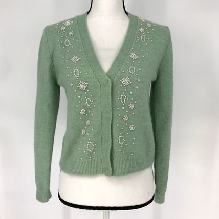 Zara mint green knitwear pearl cardigan polyester, wool, alpaca blend Sz. Medium