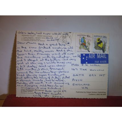 PERISHER VALLEY, SNOWY MOUNTAINS, NEW SOUTH WALES, AUSTRALIA postcard 1982 pm =