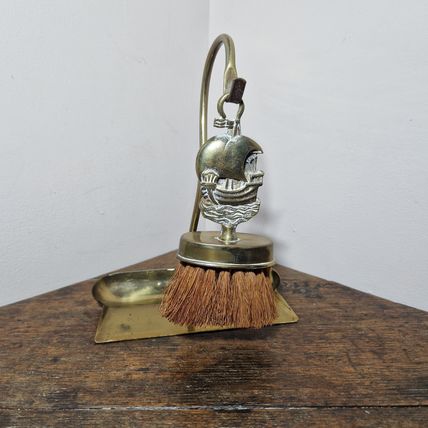 Vintage Brass Nautical Theme Crumb Tray and Brush Set