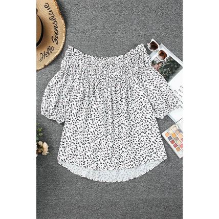 Cheetah Spotted Plus Size Off Shoulder Blouse