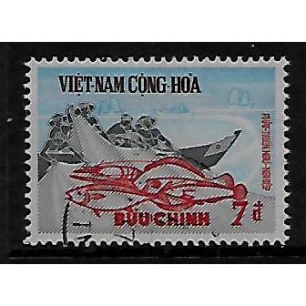 VIETNAM 1972 FISHING INDUSTRY 7p FISHERMEN HAULING NET SG S398 FINE USED#2