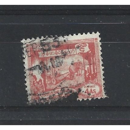 Burma.SG128 4a Elephant hauling log (Red).Fine Used.Jul25f