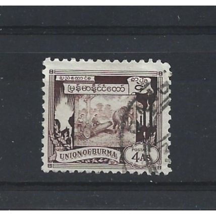 Burma.SG108 4a Elephant hauling log (Brown).Fine Used.Jul25n
