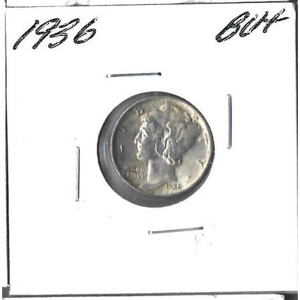 1936 US Silver Mercury Dime BU+