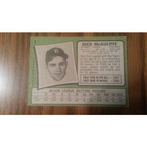 1971 Topps Card # 003 Dick McAuliffe Good (2) Detroit Tigers