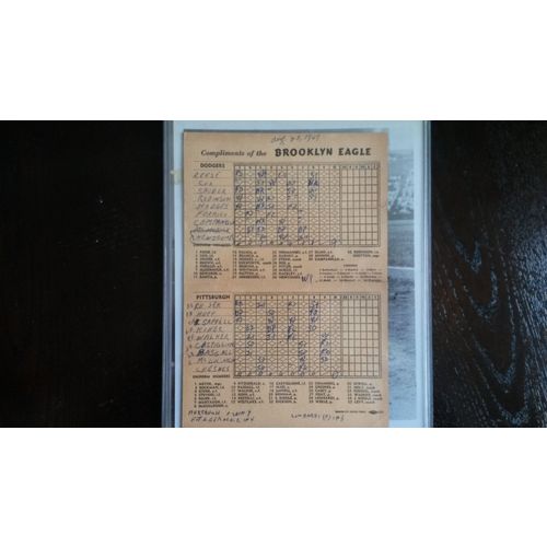 (4) Autographed Brooklyn Dodgers 8x10" Photos (1) Eagle Press Score Card