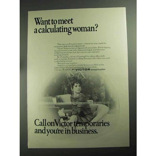 1968 Victor Temporaries Ad - Meet Calculating Woman