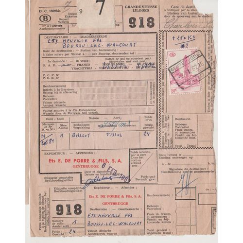 Station to station parcel delivery receipt 1962 Belgium see rest