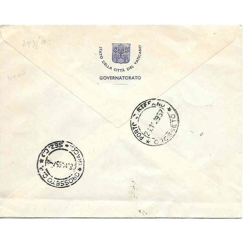 Italy REGISTERED combo Vaticane City to Porto Stefano 1957 FDC