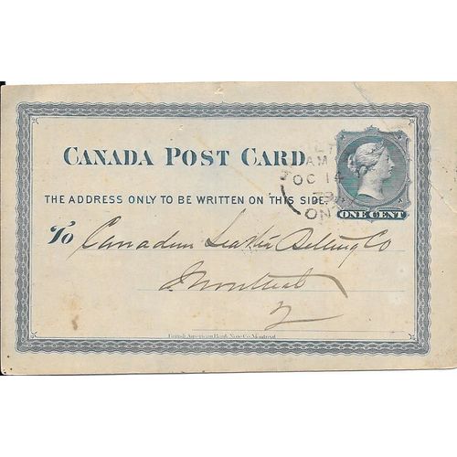 Hamilton ONT , split ring cancel Illustrated, 1879, on #P2 Postal Card