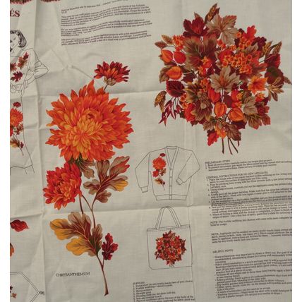 Autumn Foliage Leaves Applique Fabric Panel Material VIP Cranston 1990's