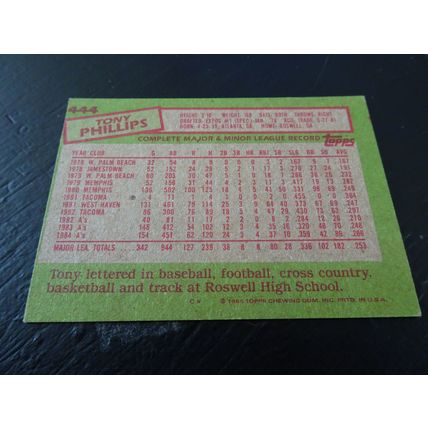 1985 Topps Card # 444 Tony Phillips Very Good-Excellent (4) Oakland Athletics