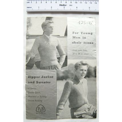 Vintage: P&B 475 zipper jacket & sweater for young men in teens, DK, QK