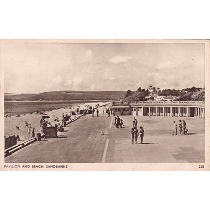 Pavilion and Beach Sandbanks Dorset Postcard posted 1953 VGC