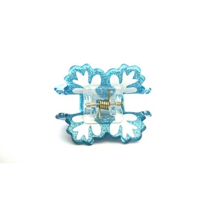 Medium/small blue and white glitter snowflake hair claw clip