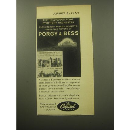 1959 Capitol Records Ad - The Hollywood Bowl symphony orchestra Porgy & Bess