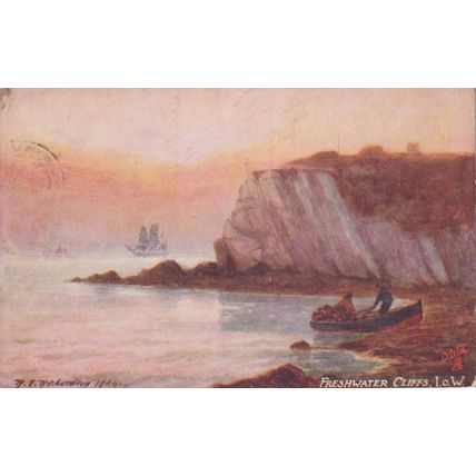 Artist Drawn Freshwater Cliffs Isle Of Wight Postcard Oilette No. 7101 (QIOW0343