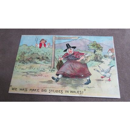 Early Everton Series Welsh Comedy Humour Postcard - Lady takes big strides