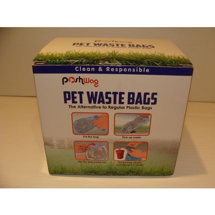 PET WASTE BAGS 360 CT / 20 ROLL w/ LEASH DISPENSER POSHWAG BIODEGRADABLE