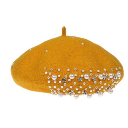 Women Wool Beret Blend Hat Shiny Diamante Pearl Mesh Fascinator Cap Wedding Tea
