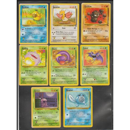 Pokemon Cards, 8 different Pre-owned cards, all Basic Pokemon series, vintage