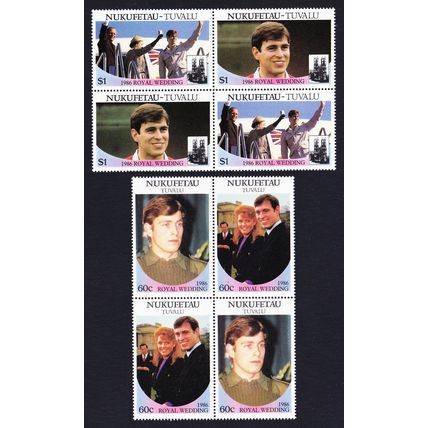 Tuvalu Nukufetau Royal Wedding Prince Andrew 4v Cross-blocks 1986 MNH