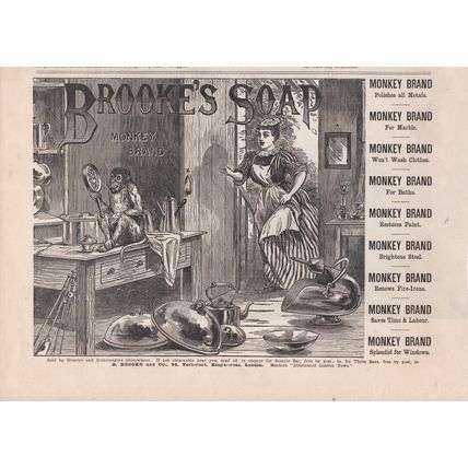 1887 BROOKES MONKEY BRAND SOAP MAGAZINE ADVERT