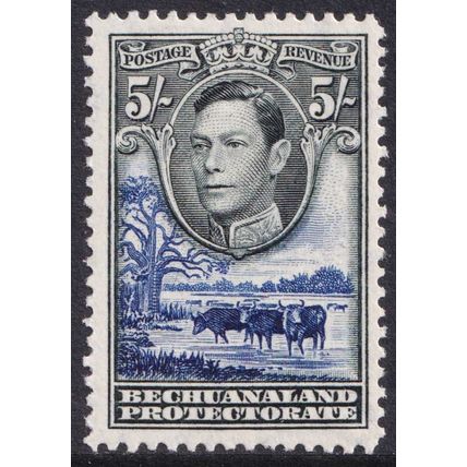 Bechuanaland KGVI 1938-52 5s Black Deep Ultramarine Cattle SG127 Mint MH
