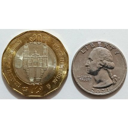 Mexico Tenochtitlan 500 years of History 1521 Bimetallic $20 pesos 2021