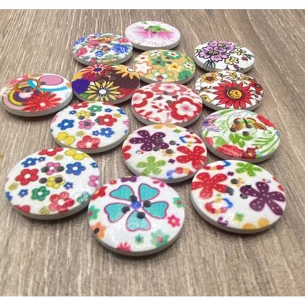25mm Flower Buttons Wooden Mixed Knitting Adult Cardigans Sewing 4 Hole Crafts