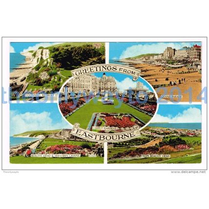 EASTBOURNE, 5 SCENES, SUSSEX, ENGLAND, c1940/50s?, Postcard