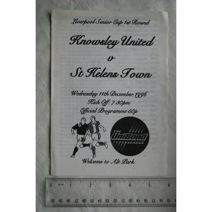 1996 programme Knowsley United v. St. Helens Town, Liverpool Senior cup 1st