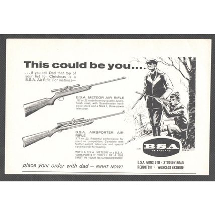 BSA GUNS LTD. Meteor / Airsporter Air Rifle :- Original Vintage 1961 Advert