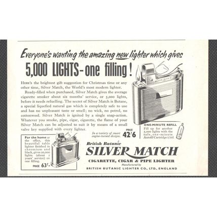 SILVER MATCH cigarette, cigar & pipe lighter :- Original Vintage 1953 Advert