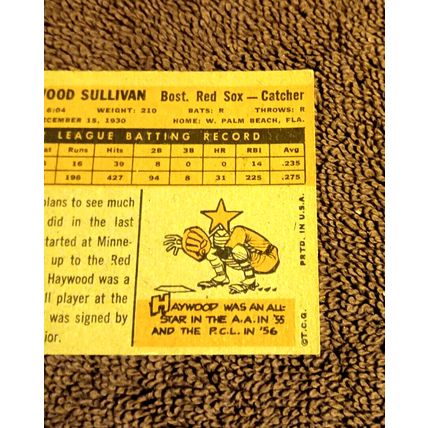 1960 Topps 474 Haywood Sullivan Boston Red Sox Catcher 7.0 NM Shape No Creases