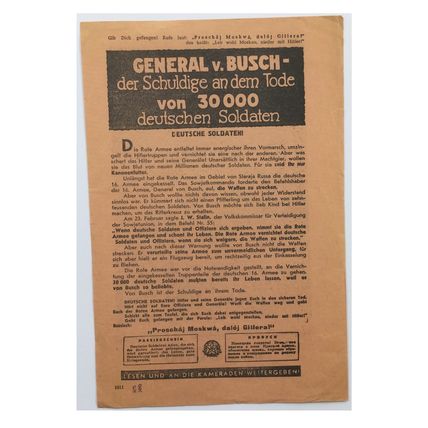 Original WW2 Russian/Soviet Air Drop Propaganda Leaflet. - Code 1011. - 1942.