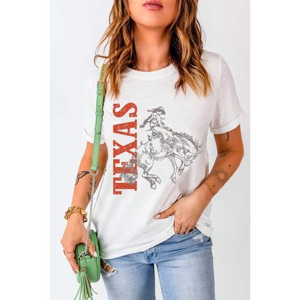 White TEXAS Cowboy Printed Western Fashion T Shirt