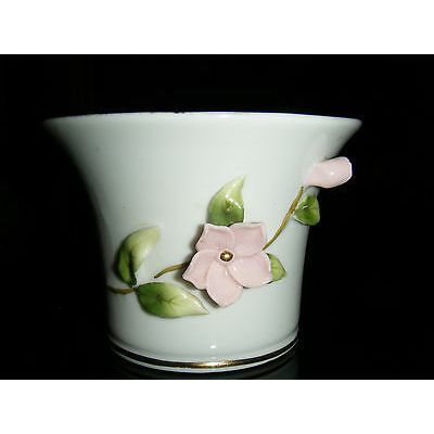 Vintage Lefton #720 Pink Flowers & Green Leaves Bisque Vase