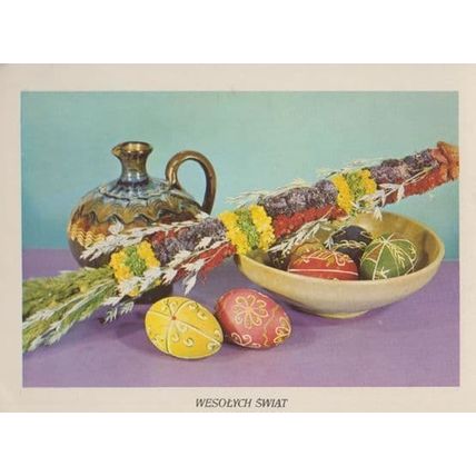 Poland Rainbow Umbrella Style Flower Stick Egg Polish Happy Easter Postcard