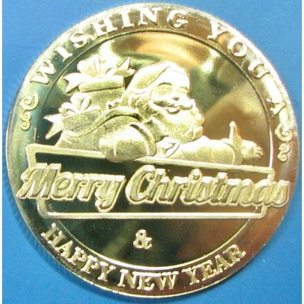 Merry Christmas. Challenge Coin. Souvenir. Gold Tone. 10b.