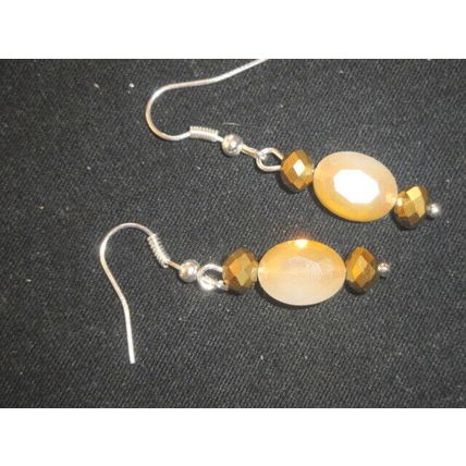Delicate small faceted gold & cream crystal glass earrings